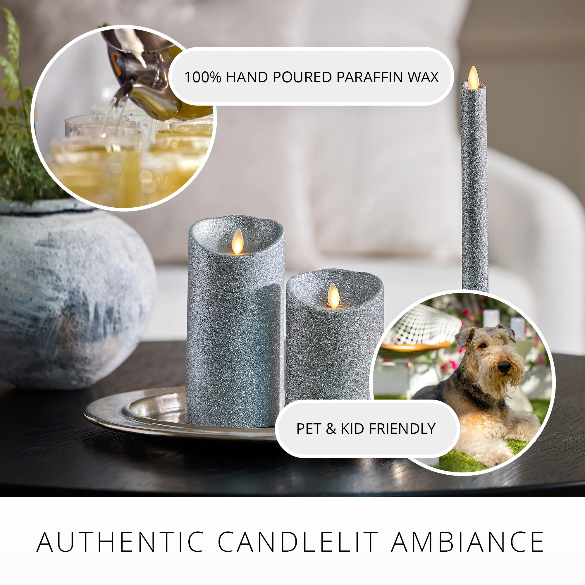 Brilliant Silver Glitter Flameless Candle Taper - Image 5