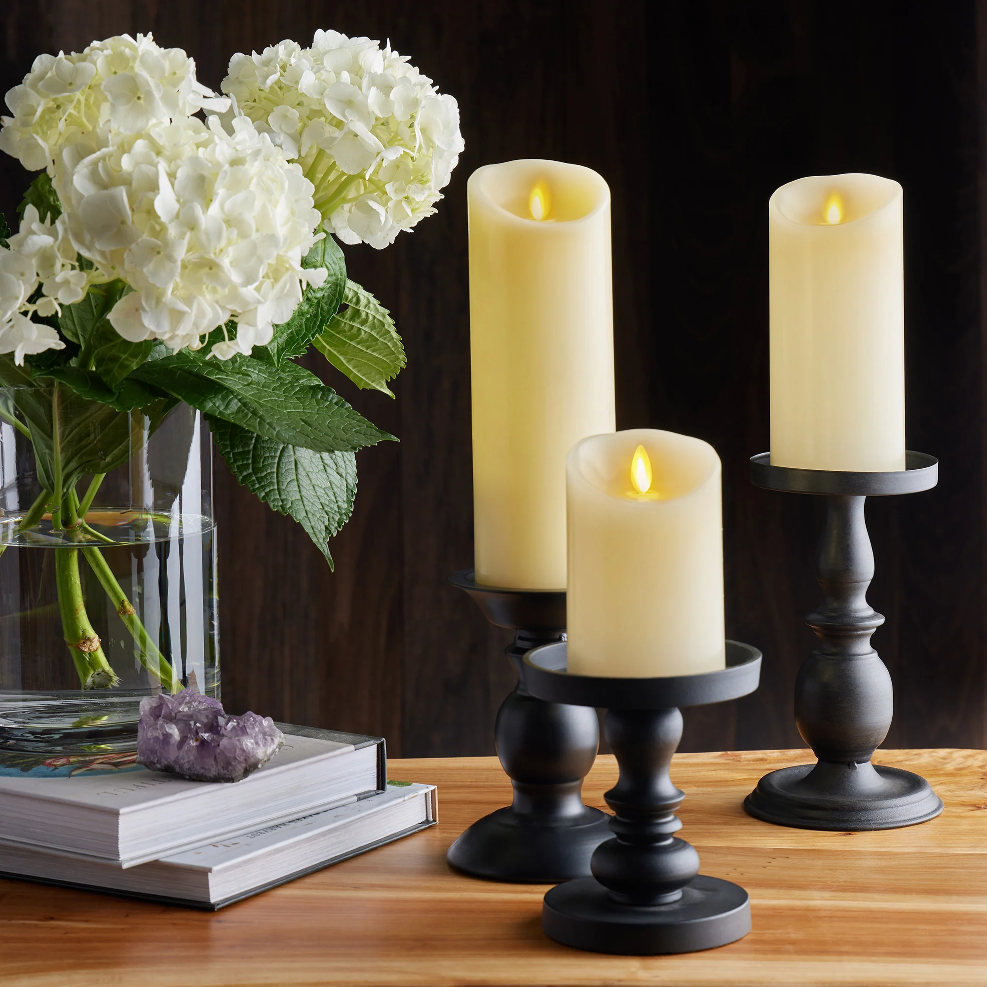 Ivory Flameless Candle Pillar - Scallop Top Vanilla Scented - 3” Width - Image 2