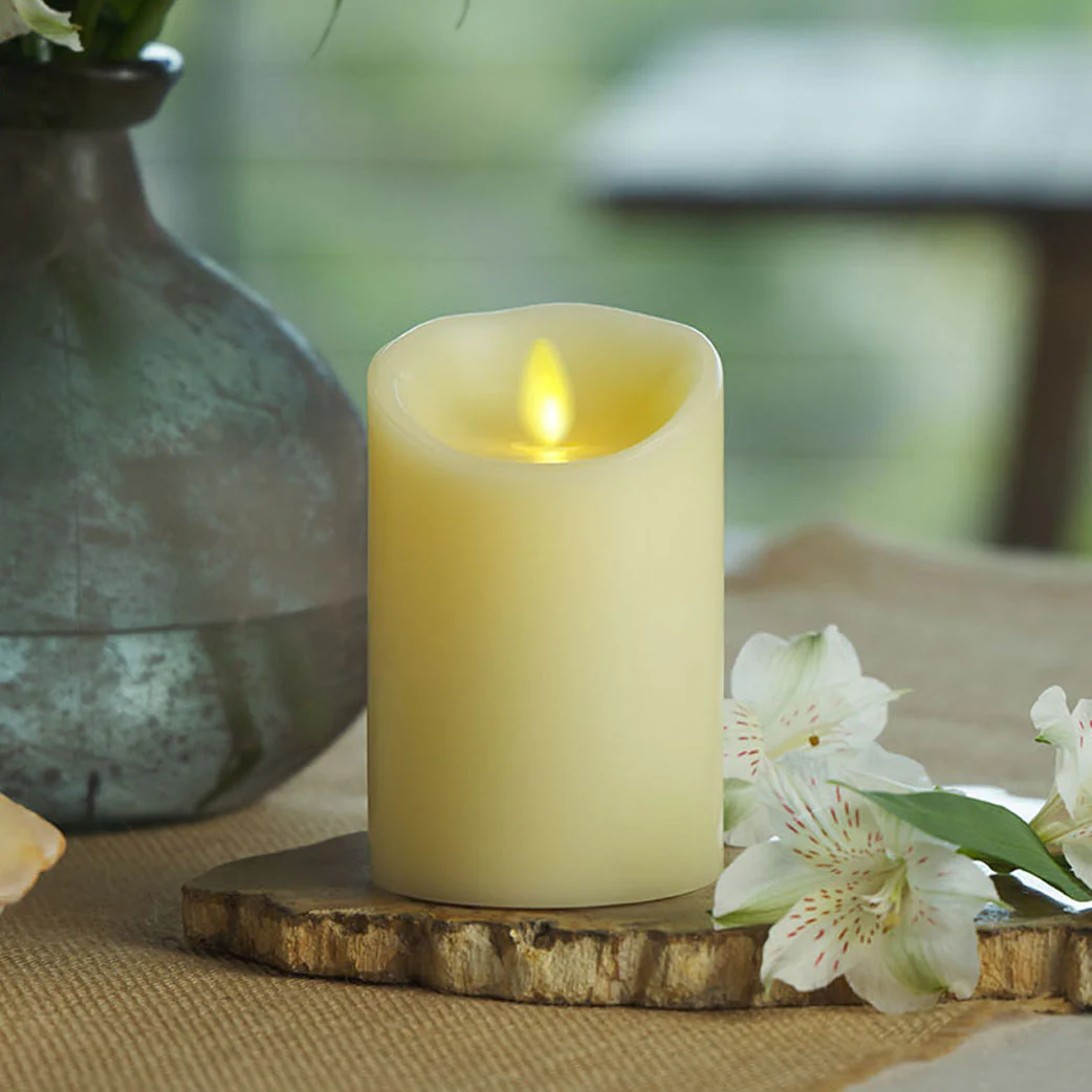 Ivory Flameless Candle Pillar - Scallop Top Vanilla Scented - 3” Width - Image 3