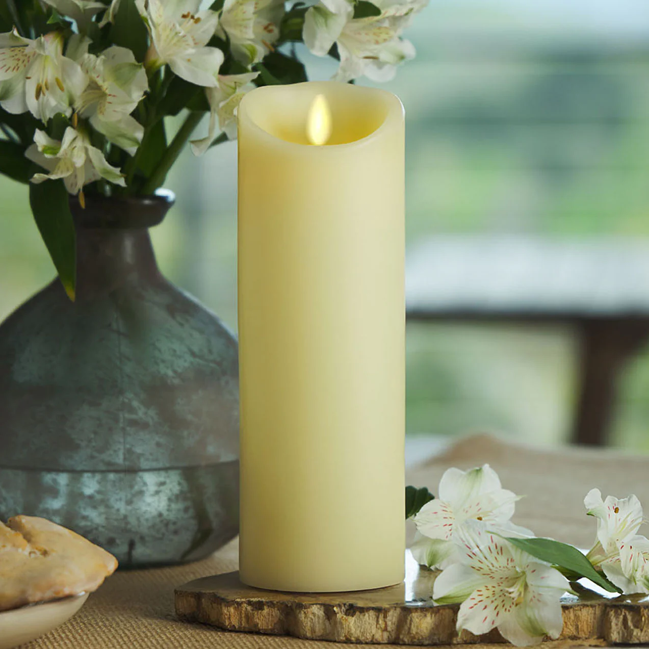 Ivory Flameless Candle Pillar - Scallop Top Vanilla Scented - 3” Width - Image 7