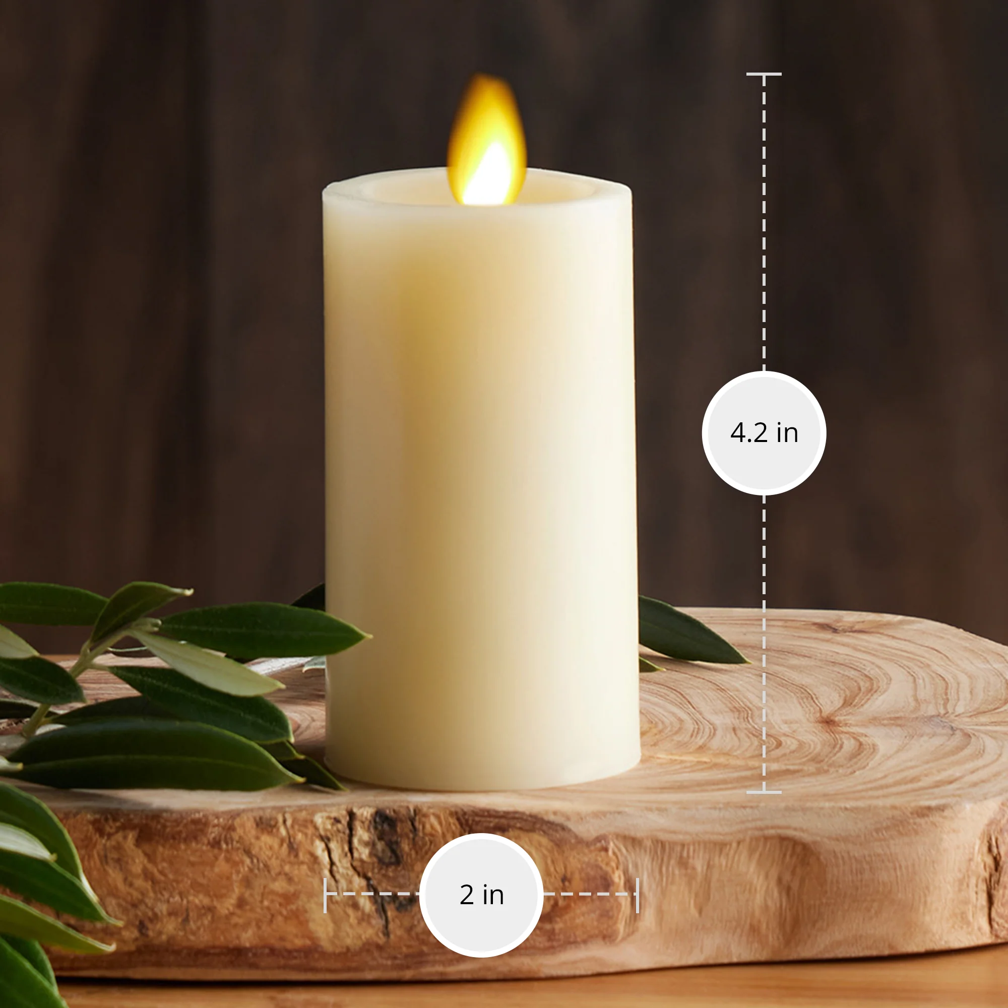 Ivory Flameless Candle Slim Pillar - Recessed Top - 2" Width - Image 11