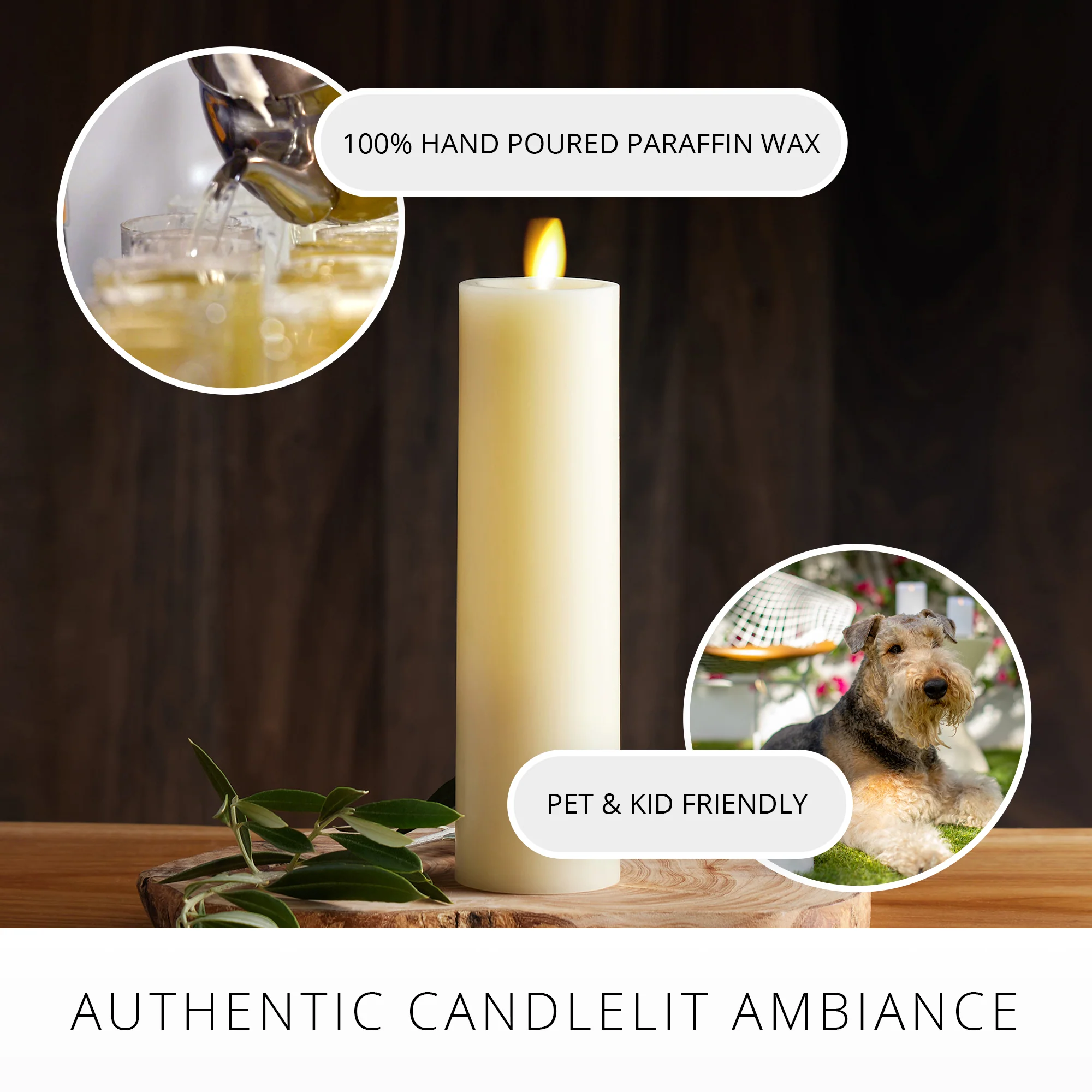 Ivory Flameless Candle Slim Pillar - Recessed Top - 2" Width - Image 6