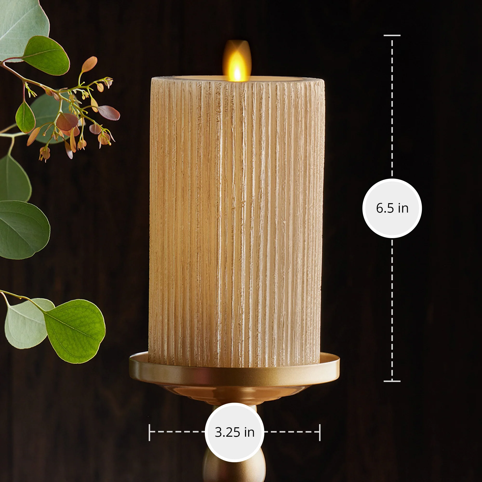 Ribbed Metallic Champagne Flameless Candle Pillar - Image 10