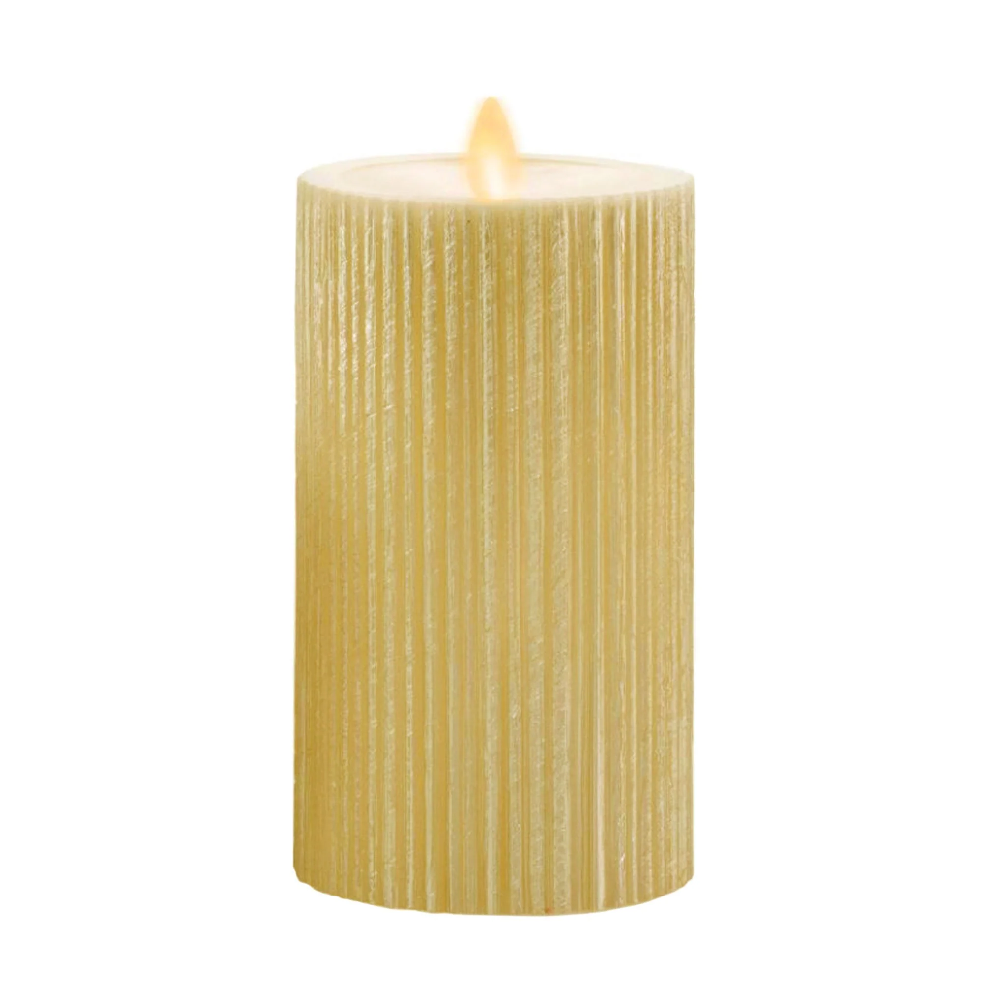 Ribbed Metallic Champagne Flameless Candle Pillar - Image 11