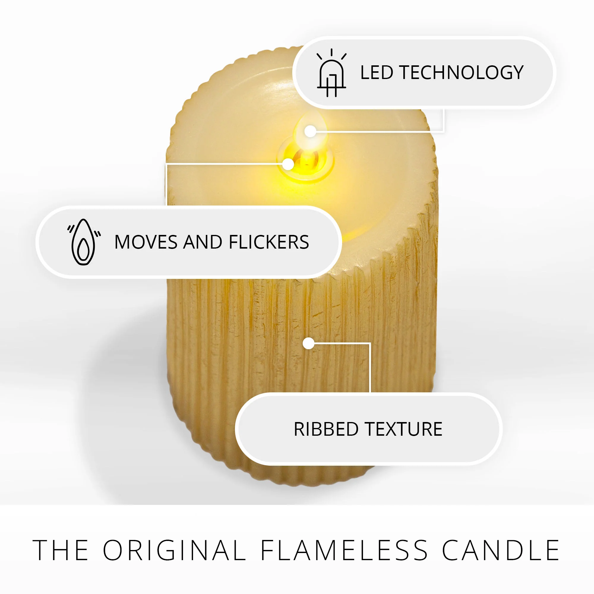 Ribbed Metallic Champagne Flameless Candle Pillar - Image 4