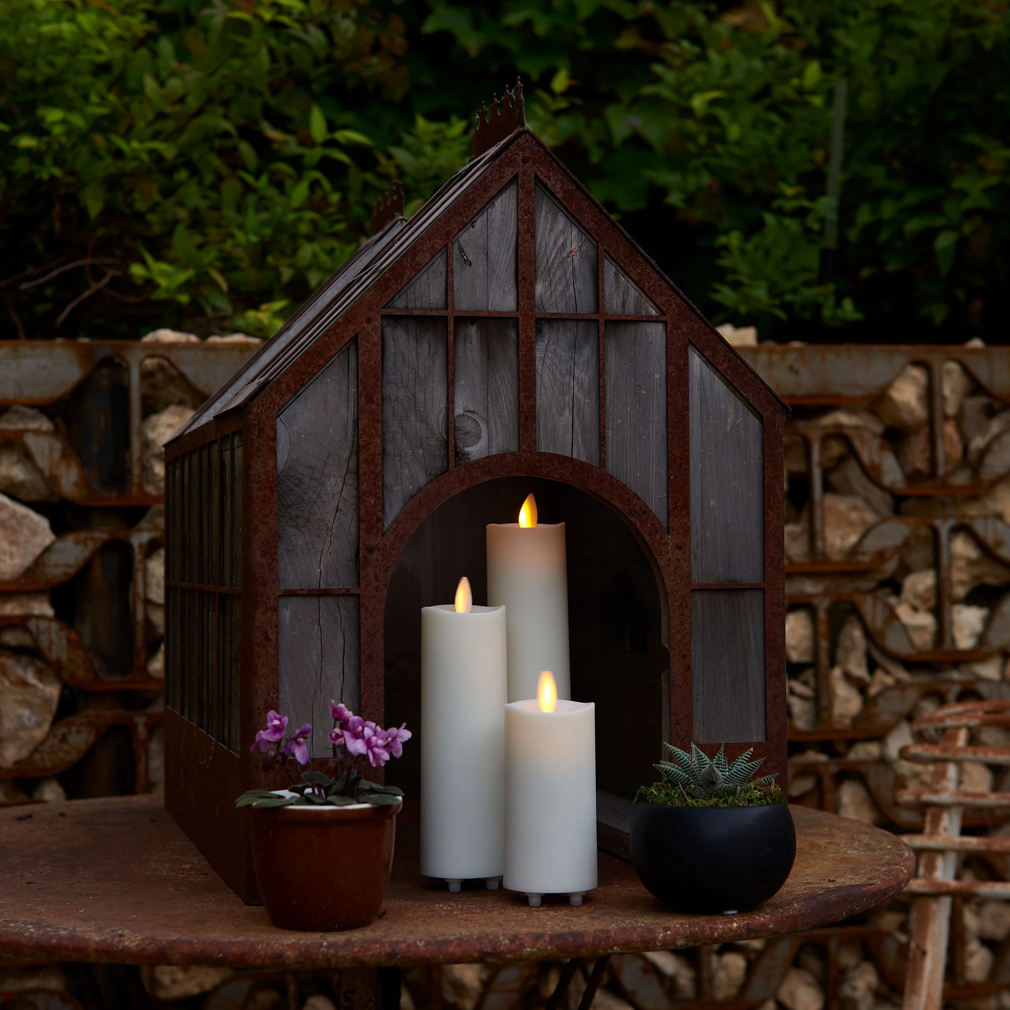 Pearl Ivory Outdoor Flameless Candle Slim Pillar - Melted Top - 2" Width - Image 7
