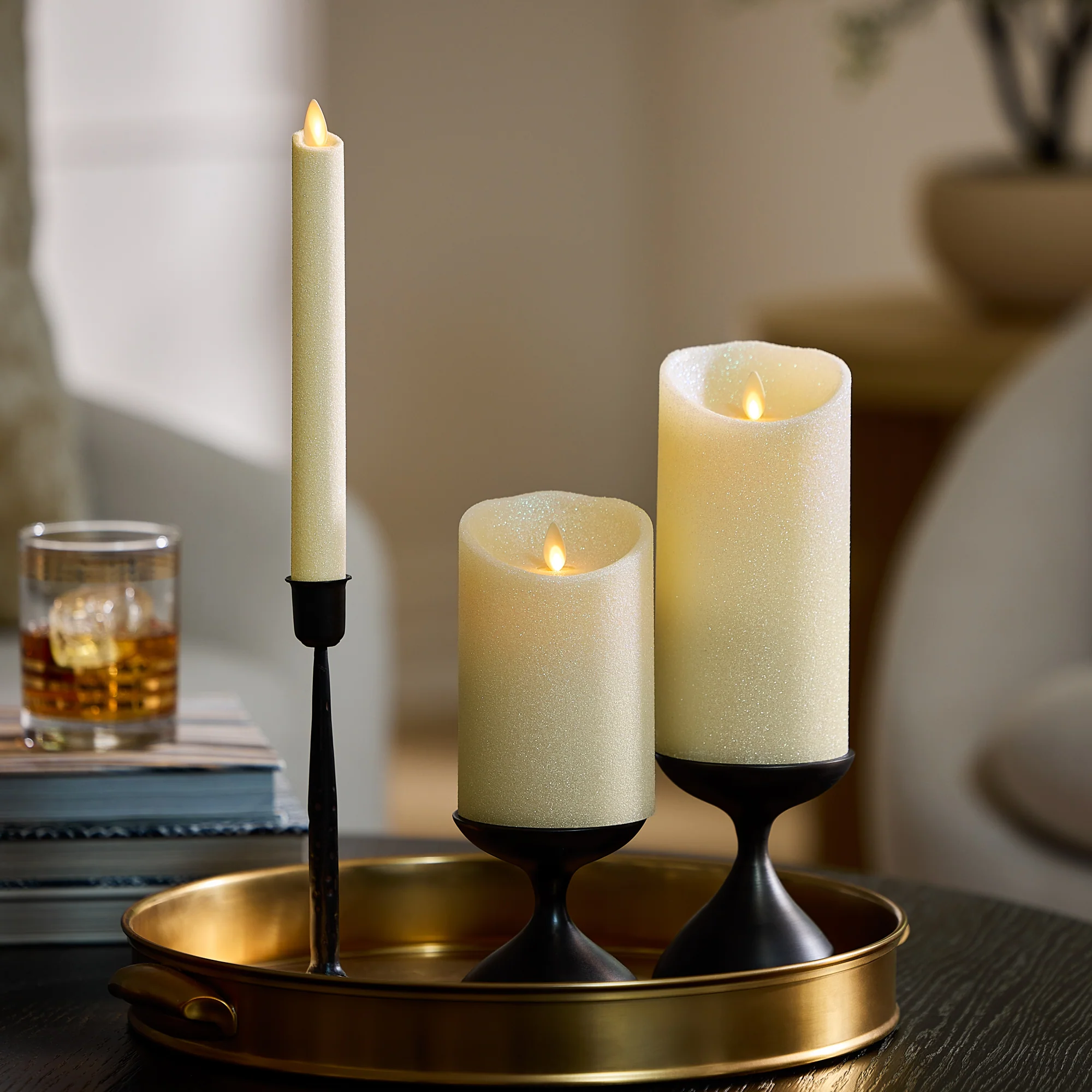 Radiant Ivory Glitter Flameless Candle Taper - Image 2