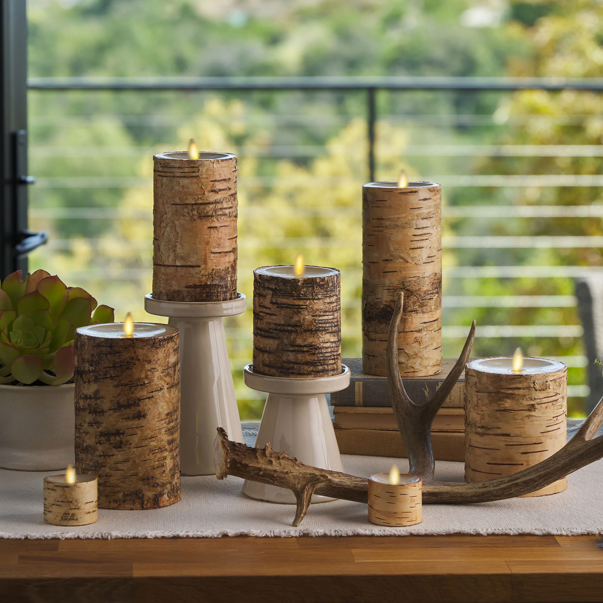 Real Birch Wood Flameless Candle Pillar - Recessed Top - 3.5" Width - Image 5