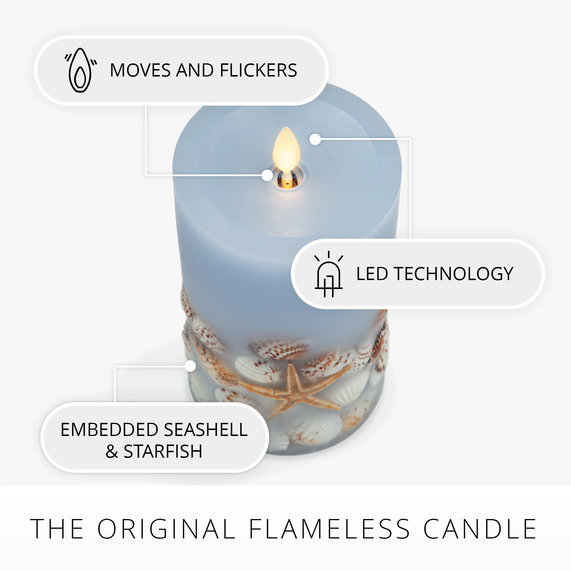 Soft Chambray Embedded Seashell & Starfish Flameless Candle Pillars - Image 7