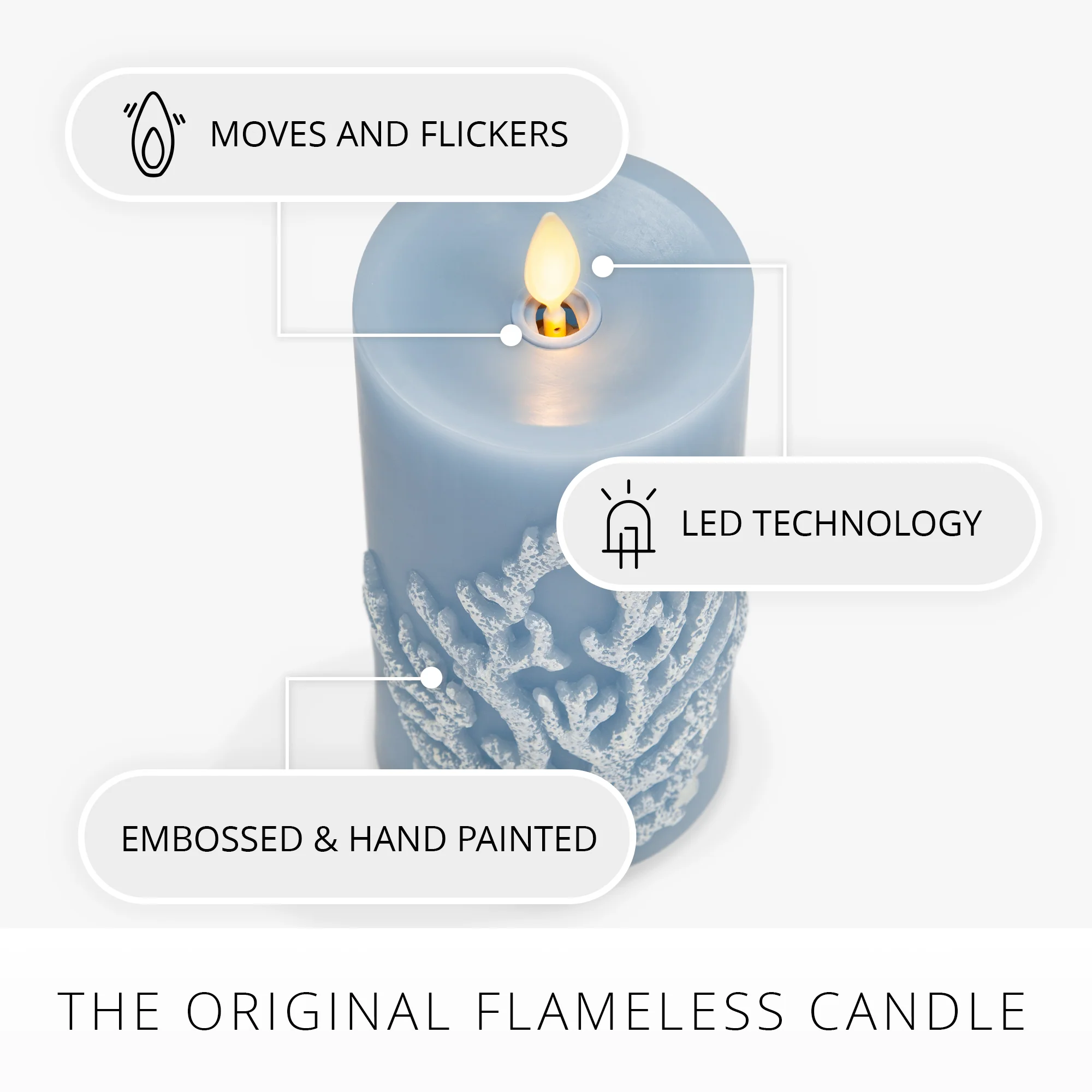 Soft Chambray Embossed Coral Flameless Candle Pillar - Image 6