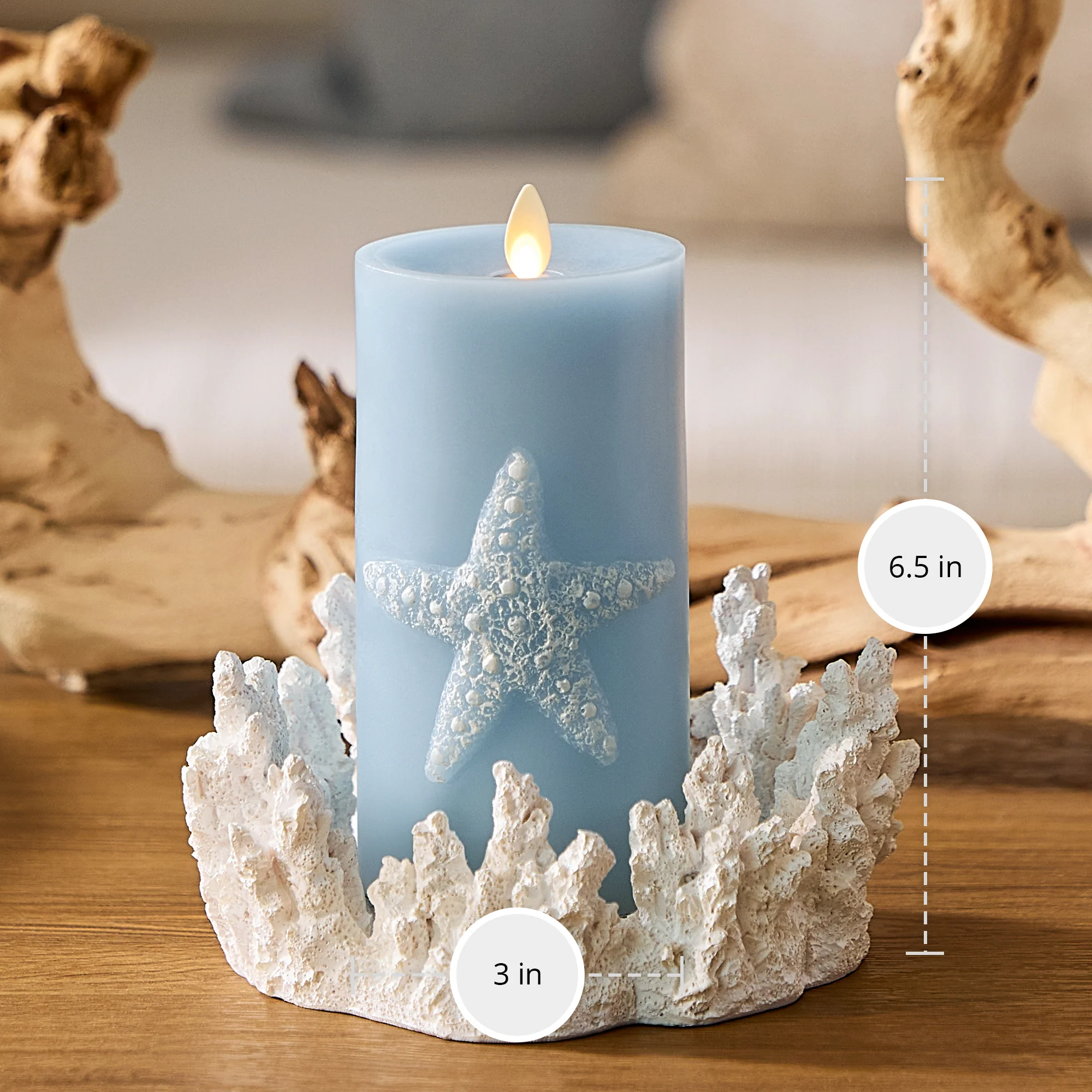 Soft Chambray Embossed Starfish Flameless Candle Pillar - Image 7