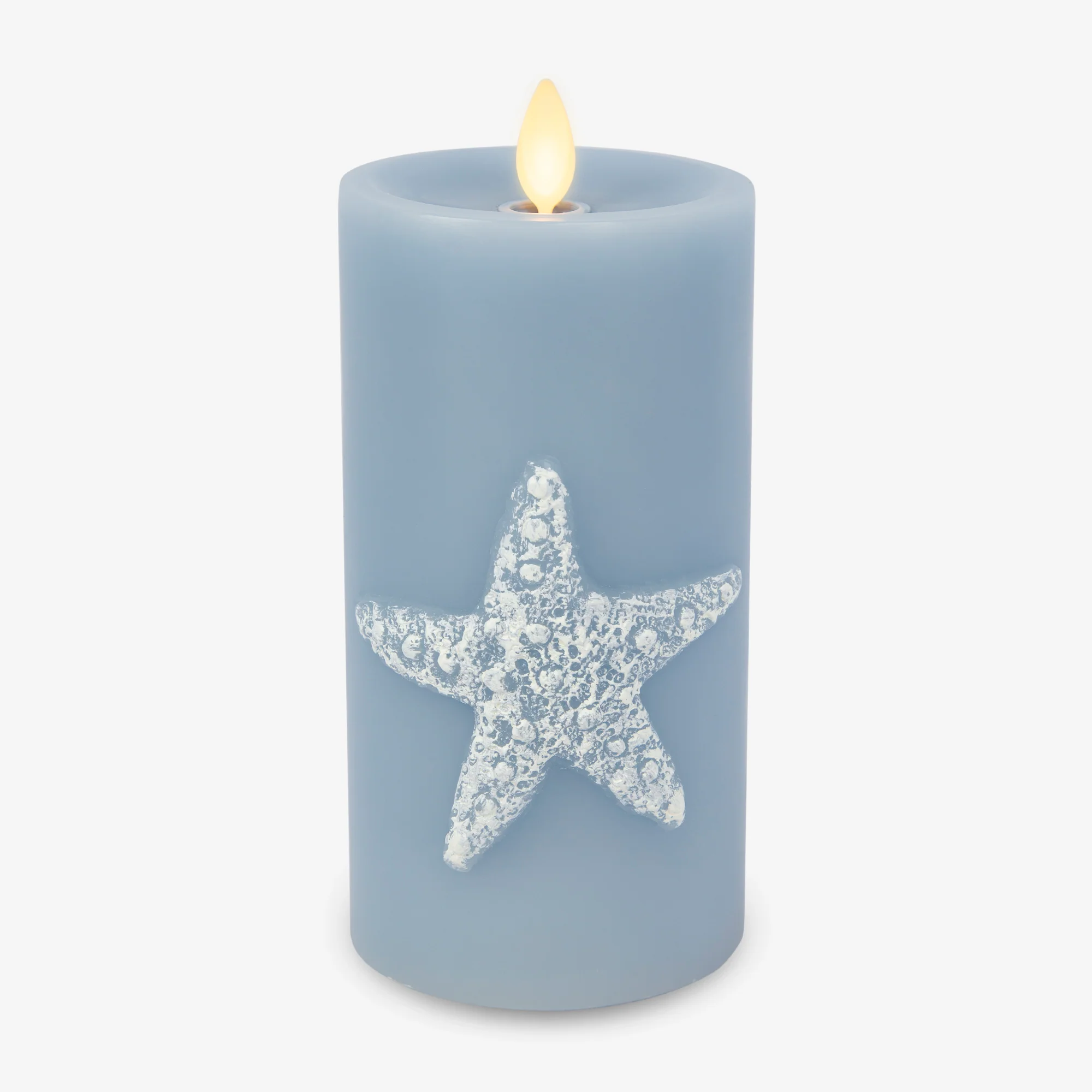 Soft Chambray Embossed Starfish Flameless Candle Pillar - Image 8