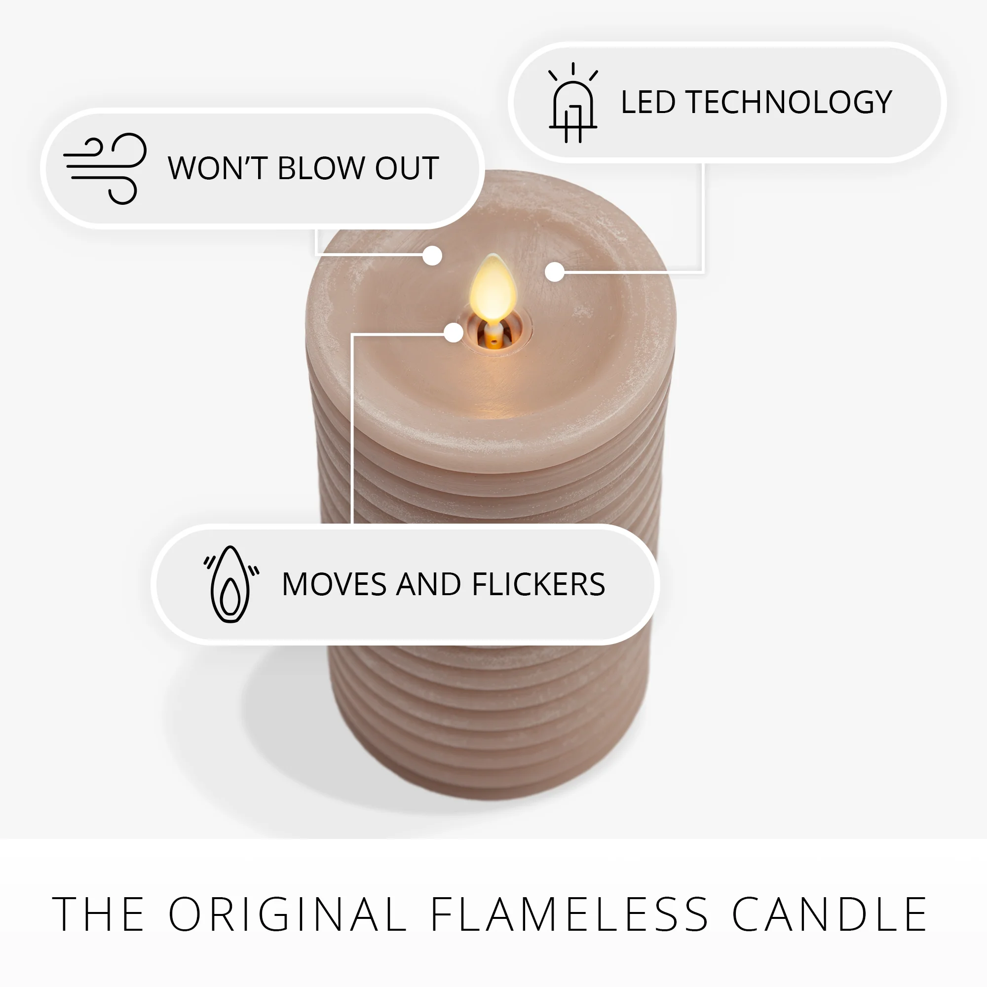 Timeless Taupe Chalky Ribbed Flameless Candle Pillar - Image 3