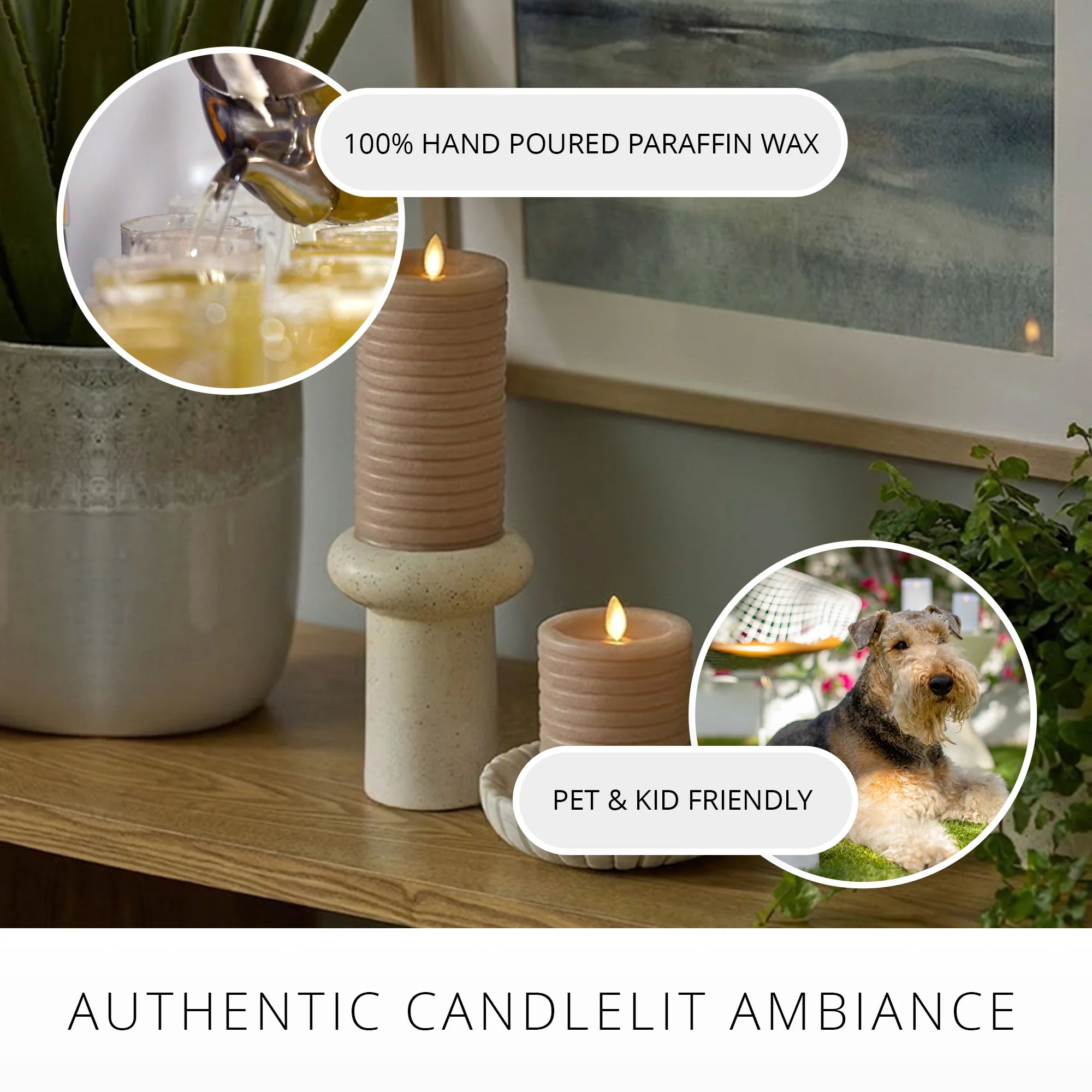 Timeless Taupe Chalky Ribbed Flameless Candle Pillar - Image 4