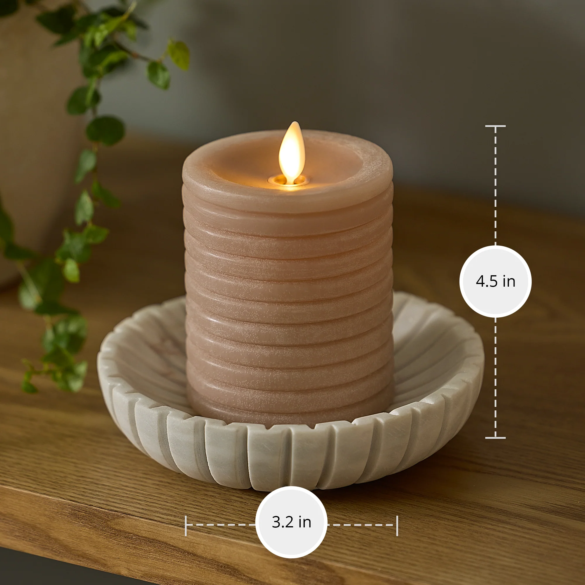 Timeless Taupe Chalky Ribbed Flameless Candle Pillar - Image 6