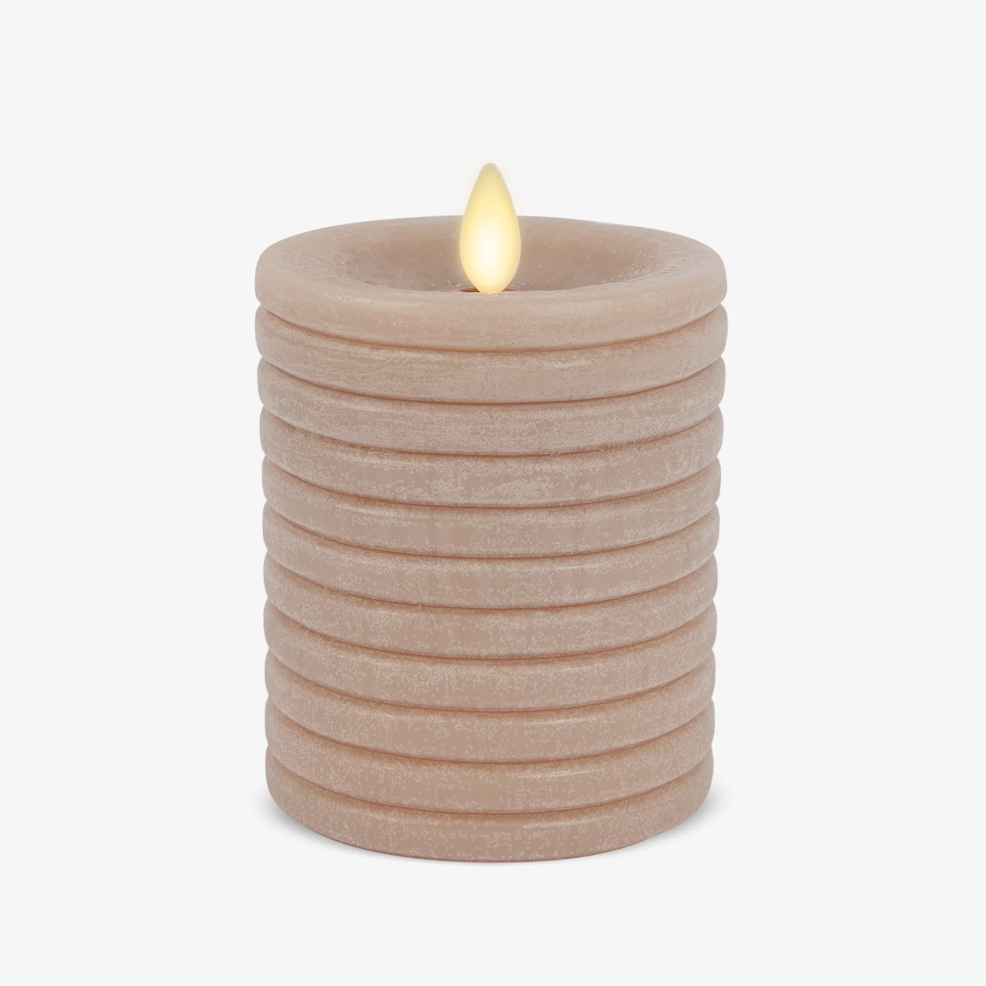 Timeless Taupe Chalky Ribbed Flameless Candle Pillar - Image 7