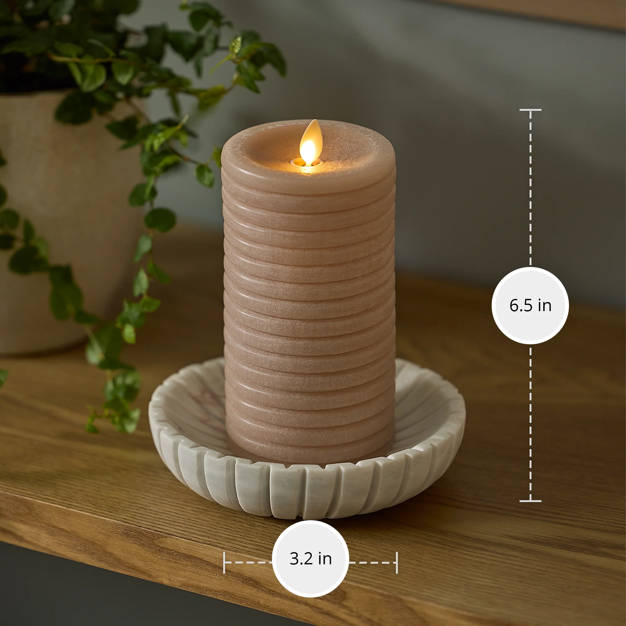 Timeless Taupe Chalky Ribbed Flameless Candle Pillar - Image 9