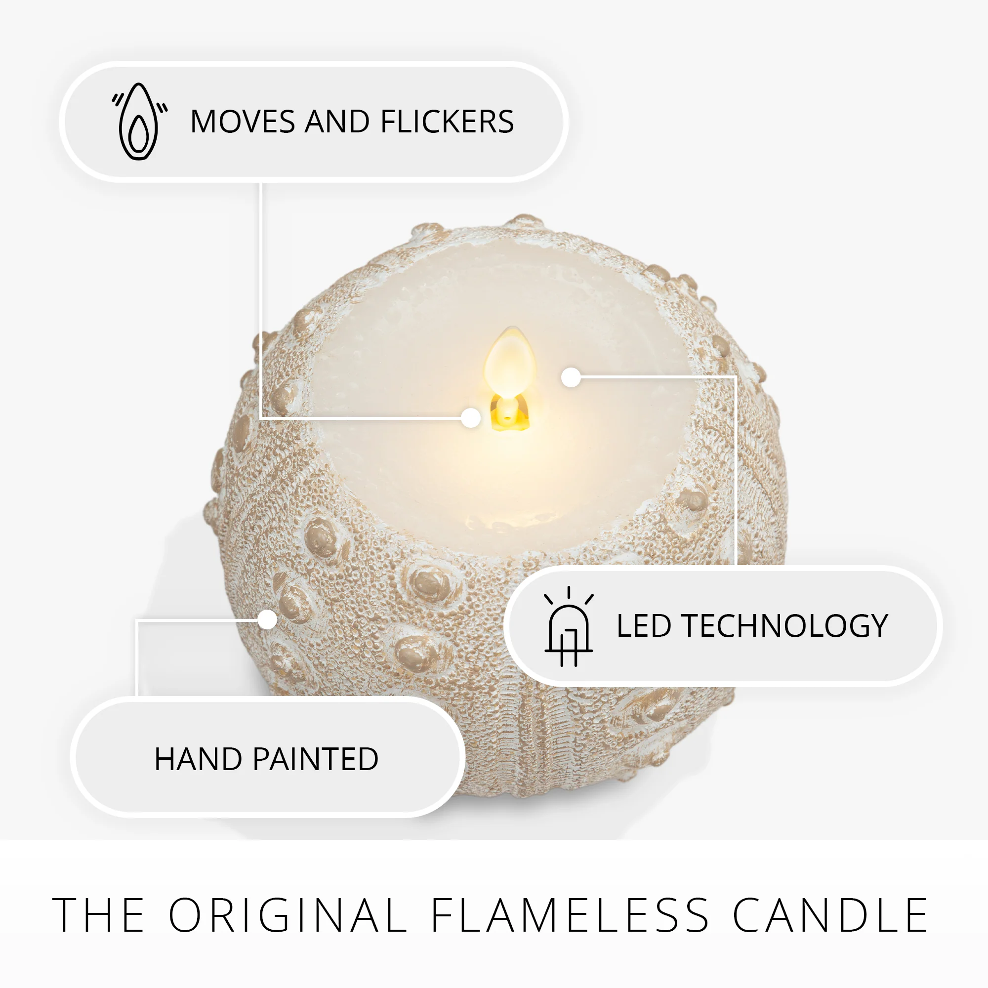 White Sea Urchin Shell Flameless Candle - Image 3